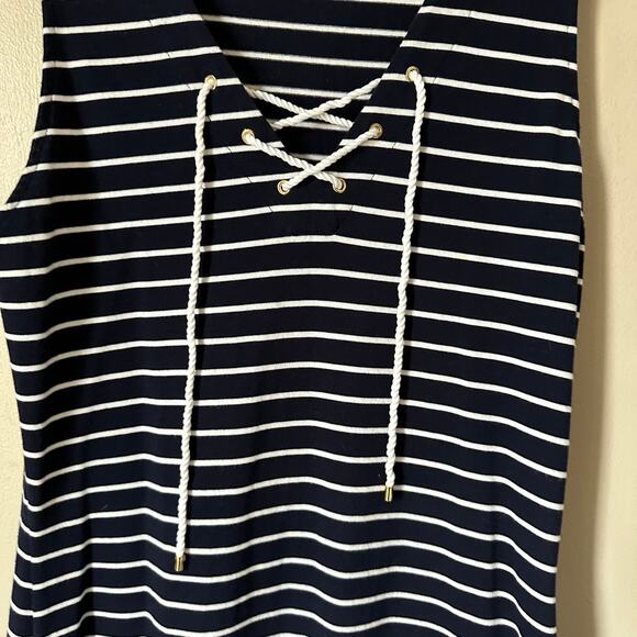 Lauren Ralph Lauren Dress Nautical Stripe Lace Up Sheath Sleeveless Summer MED - Picture 4 of 8